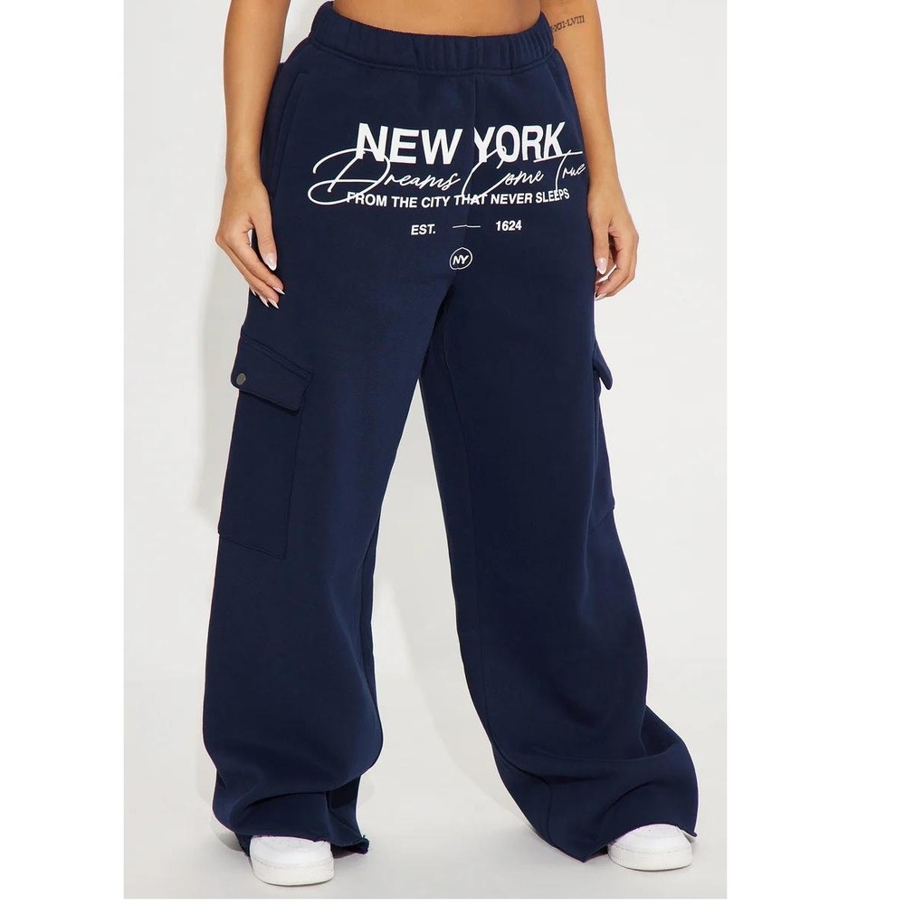 Fashion Nova New York Cargo Pants Womens Navy Blue Size S Streetwear Y2K Utility